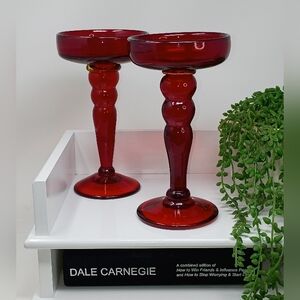 Elegant Red Glass Candle Holders